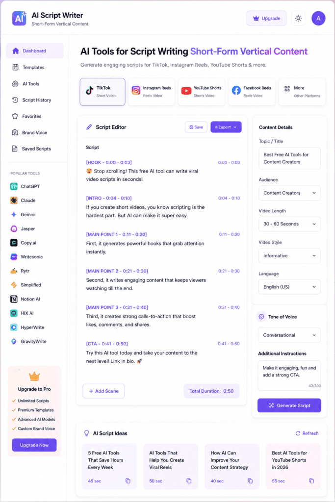 Free AI Tools for Script Writing Short-Form Vertical Content