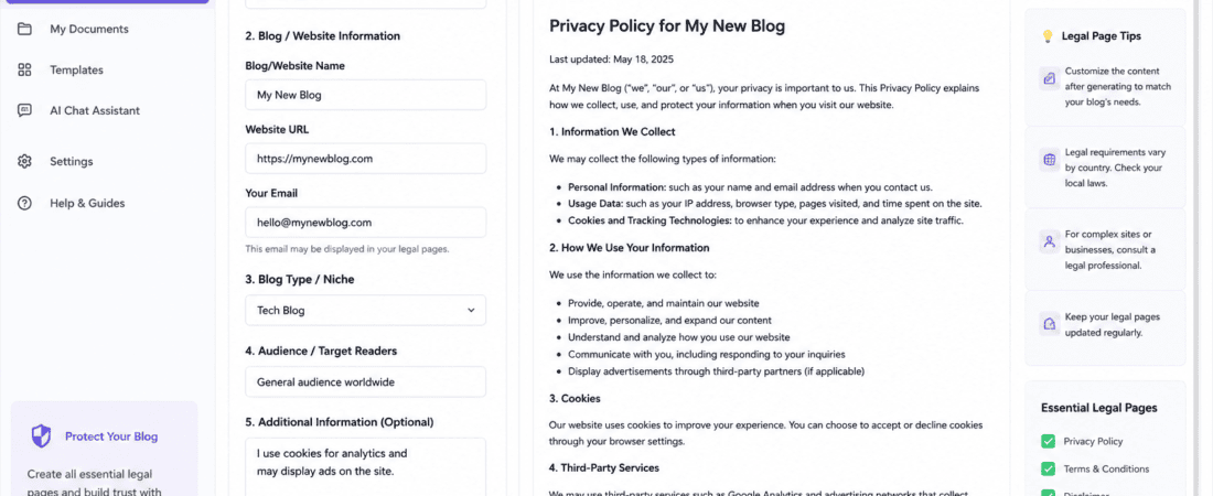 Ultimate Free AI Tools for New Blog Legal Pages