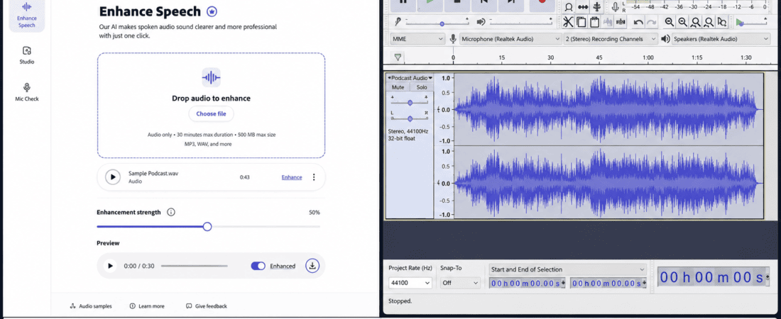 Adobe Podcast AI vs Audacity: Best Free Audio Enhancer Comparison