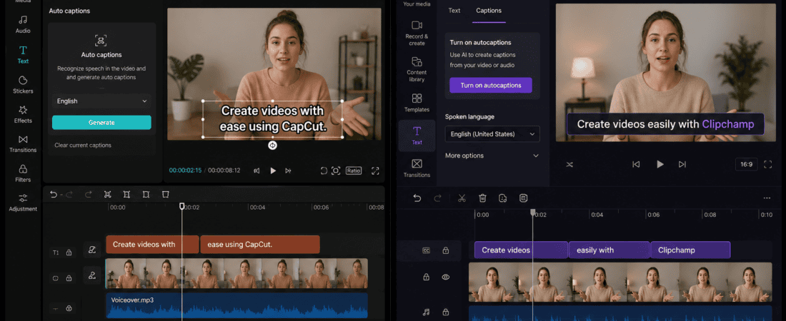 CapCut Auto Captions vs Clipchamp: Best Free Subtitle Generator Tool