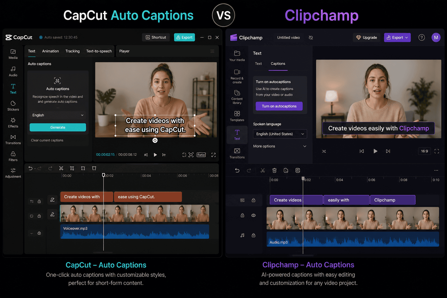 CapCut Auto Captions vs Clipchamp: Best Free Subtitle Generator Tool