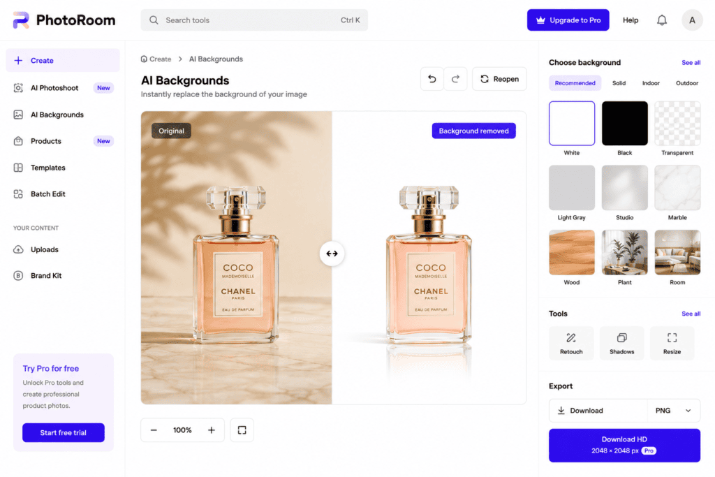 AI product photography background changers